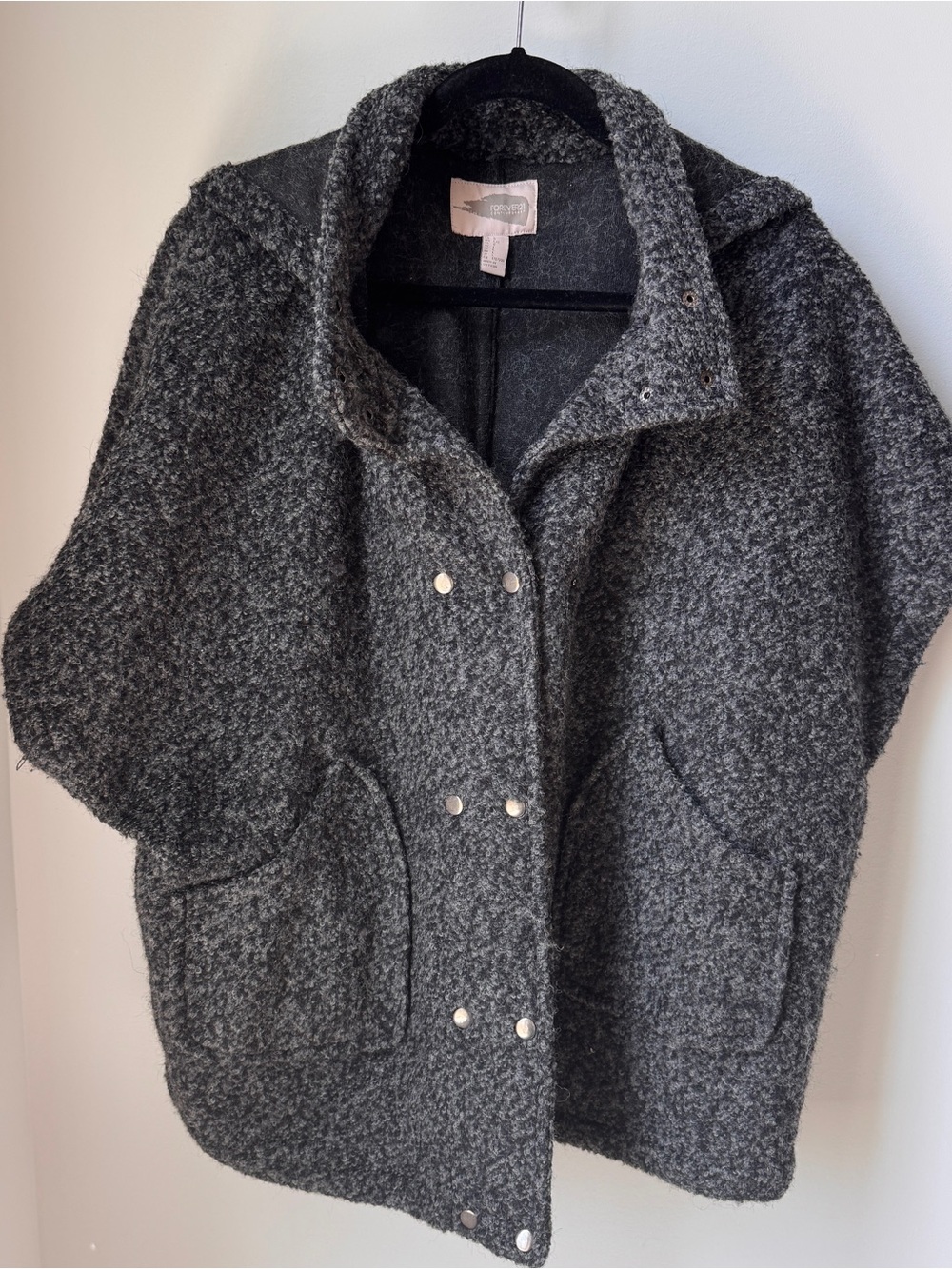 Forever 21 Charcoal Gray Bouclé Cape Coat
